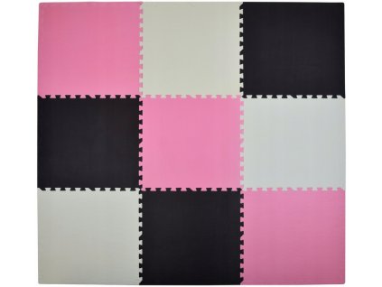 Pěnový koberec MAXI 9 ks 180x180x1 cm růžovo-černo-bílý