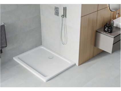 Sprchová vanička obdélníková MEXEN FLAT bílá + sifon chromový