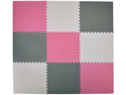 Pěnový koberec MAXI 9 ks 180x180x1 cm bílo-tmavě šedo-růžový