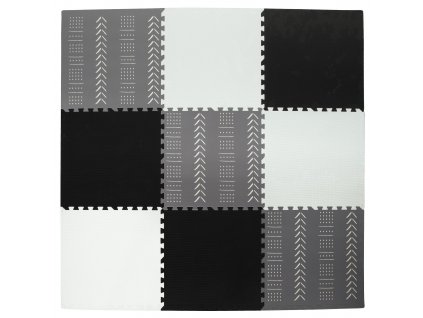 Pěnový koberec MAXI 9 ks 180x180x1 cm černo-bílo-šedý se vzorem