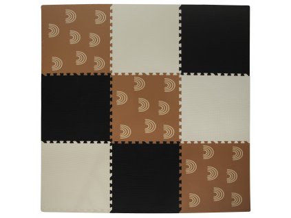 Pěnový koberec MAXI 9 ks 180x180x1 cm černo-krémovo-světle hnědý se vzorem
