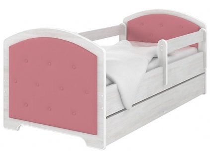 Dětská čalouněná postel LUX heli v barvě norské borovice 140x70cm - růžová