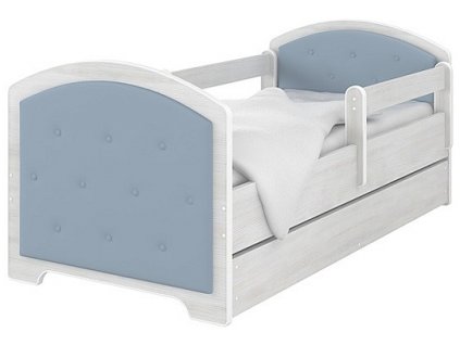 Dětská čalouněná postel LUX heli v barvě norské borovice 160x80cm - modrý