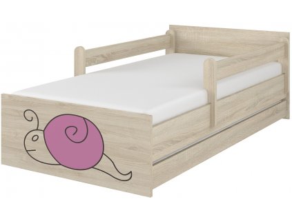 Dětská postel LUX světlý dub s výřezem hlemýžď růžový 180x90cm