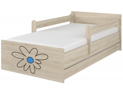 Dětská postel LUX světlý dub s výřezem květ modrý 180x90cm