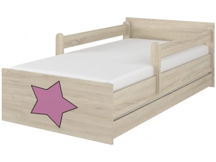 Dětská postel LUX světlý dub s výřezem hvězda růžová 180x90cm
