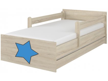 Dětská postel LUX světlý dub s výřezem hvězda modrá 180x90cm