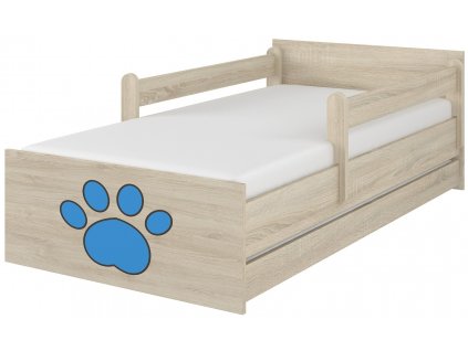 Dětská postel LUX světlý dub s výřezem pejsek modrý 180x90cm