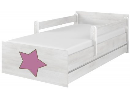 Dětská postel LUX norské borovice s výřezem hvězda růžová 180x90cm