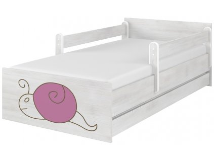 Dětská postel LUX norské borovice s výřezem hlemýžď růžový 180x90cm