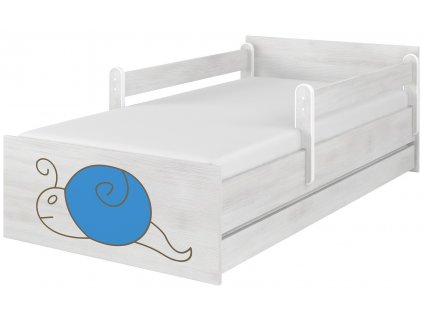 Dětská postel LUX norské borovice s výřezem hlemýžď modrý 180x90cm