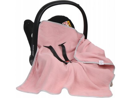 Oboustranná letní mušelínová deka/zavinovačka do nosítka 80x80 cm, růžová