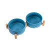 Keramická miska s bambusovým stojánkem pro zvířata - modrá