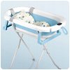 Skládací dětská vanička se stojanem, teploměrem a novorozeneckou vložkou – bílo-modrá
