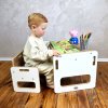 Dětská dřevěná sestava nábytku – stolek + židlička, bílo-dubový dekor, 1–3 roky