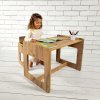 Dětská dřevěná sestava nábytku – stolek + židlička, dekor dřeva, 3–6 let
