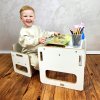 Dětská dřevěná sestava nábytku – stolek + židlička, bílá barva, 1–3 roky