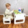 Dětská dřevěná sestava nábytku – stolek + židlička, bílá barva, 1–3 roky