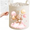 Textilní košík na hračky – Medvídek s růžovými balónky