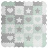 Pěnové puzzle MAXI 16 ks 150x150x1,4 cm srdce a hvězdy šedo-bílo-mátové