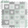 Pěnové puzzle MAXI 16 ks 150x150x1,4 cm srdce a hvězdy šedo-bílo-mátové