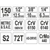 Sada nástrčných klíčů a ráčny 1/4", 3/8" i 1/2", 150 ks