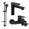 Sada baterií DIVIO MEXEN ROYO DF05 vzor 037 černá - umyvadlová baterie + vanová baterie + sprchový set