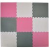 Pěnový koberec MAXI 9 ks 180x180x1 cm bílo-tmavě šedo-růžový