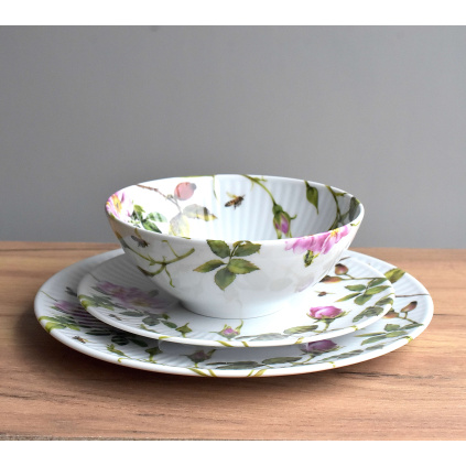 Porcelánová sada - miska, talíř a talířek - Růže