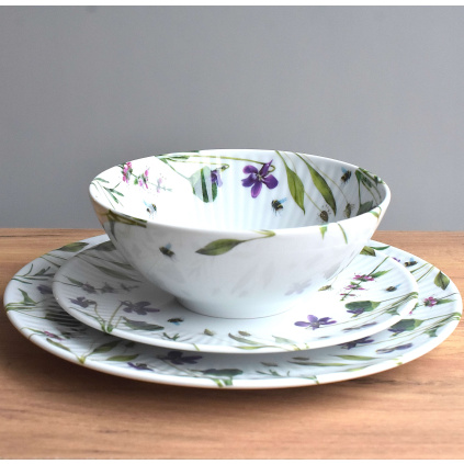 Porcelánová sada - miska, talíř a talířek - Fialka