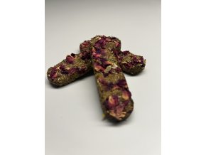 Haystack with rose petals