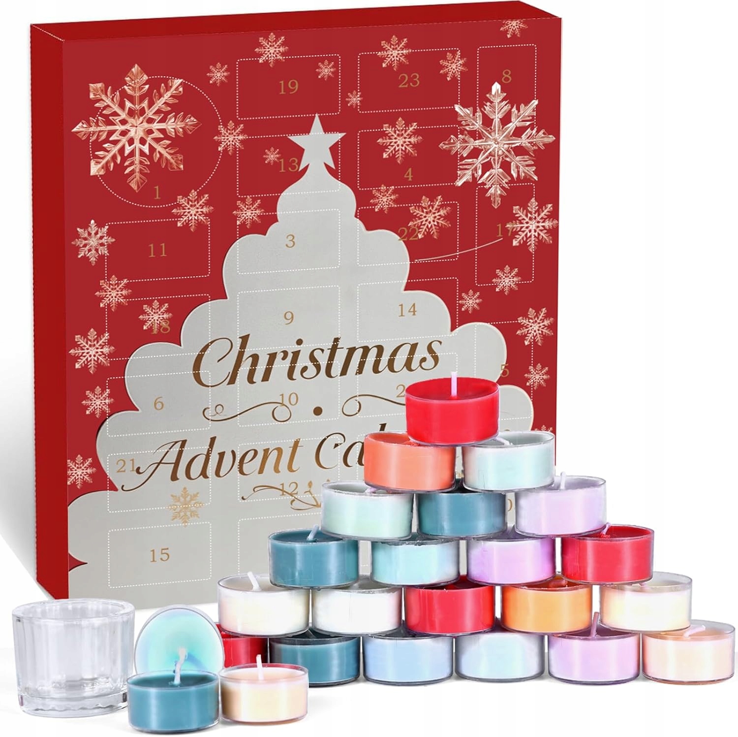 Adventný kalendár s 24 vonnými čajovými sviečkami – originálne balenie