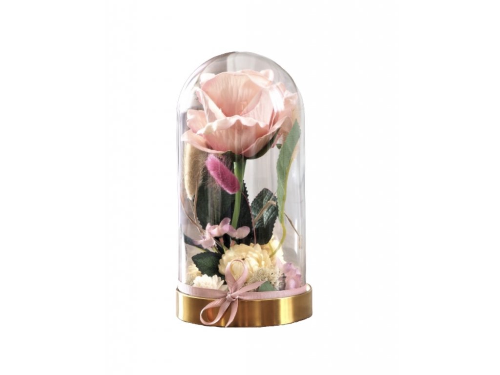 Večná ružová ruža z velúru s prídavkom sušených kvetov 19cm 1
