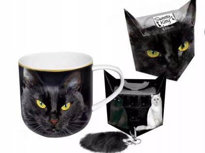 Hrnček porcelánový čierny s mačkou Sweet Kitty 420ml