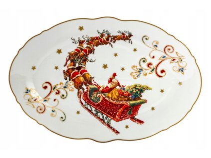 Vianočný servírovací tanier z porcelánu Santa Claus na saniach
