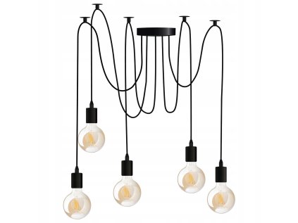 Závesná LOFT lampa na 5 žiaroviek čiernej farby