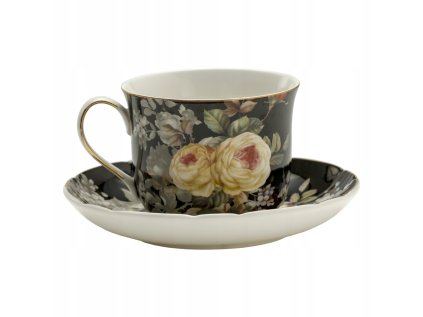 Šálka porcelánová čierna s kvetmi Marco Polo 420ml