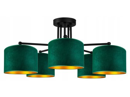 Stropná lampa Glimex smaragdovo zlatá na 5 žiaroviek
