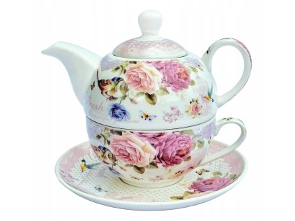 Čajník so šálkou porcelánový biely 400 ml