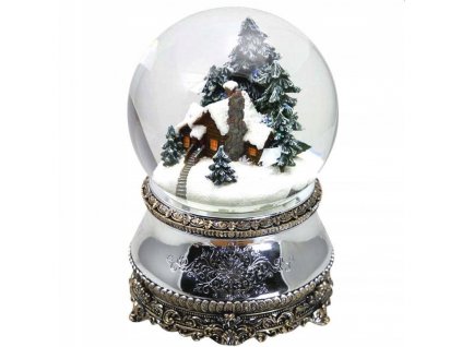 Sklenená vianočná snehová guľa Domček v lese