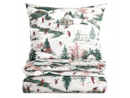 Bavlnené posteľné obliečky vianočné ZASNEŽENÁ KRAJINA