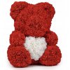Medvedík z ruží červený s bielym srdiečkom
