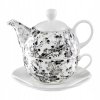 Čajník so šálkou porcelánový biely s kvetmi Black Nature 240ml