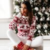 Dámsky vianočný sveter so sobmi bielo červený B