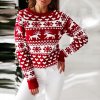 Dámsky vianočný sveter so sobmi červeno biely D