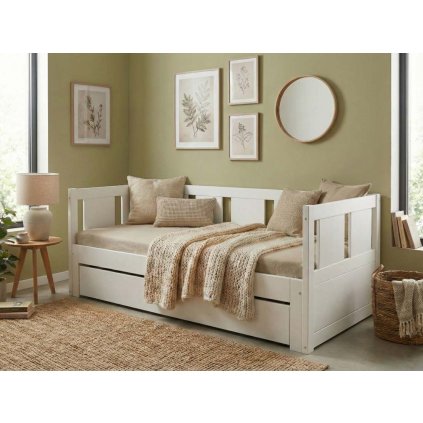 Bílá rozkládací postel s úložným prostorem