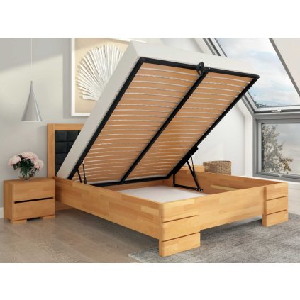 Zvýšená postel s úložným prostorem z masivu buk Gotland
