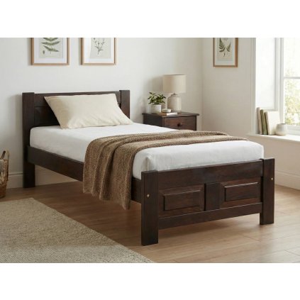 Postel Elza v barvě ořech – tmavší masivní rám zepředu