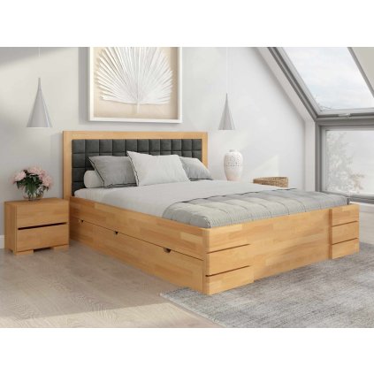 Buková zvýšená postel s úložným prostorem Gotland Drawers