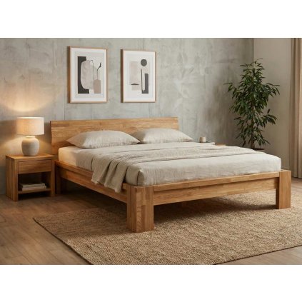 Dubová postel Rustika + matrace + rošty zdarma